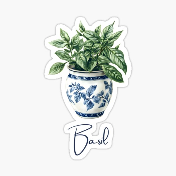 Artikel-Vorschau von Basilikum auf einer Vase, designt und verkauft von Sketch-Shack.
