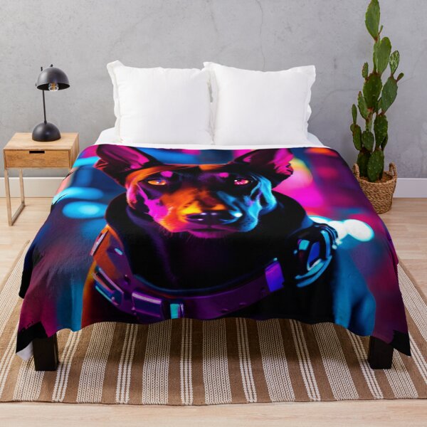 Item preview, Neon Cyberpunk Doberman – Futuristic Glow Animal Art designed and sold by LemonHorse.