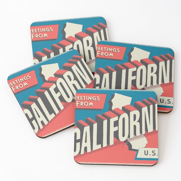 Item preview, Greetings from California retro travel postcard design with state map and patriotic American Flag designed and sold by Jdawnink.