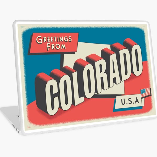 Item preview, Greetings from Colorado retro travel postcard design with state map and patriotic American Flag designed and sold by Jdawnink.