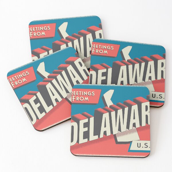 Item preview, Greetings from Delaware retro travel postcard design with state map and patriotic American Flag designed and sold by Jdawnink.