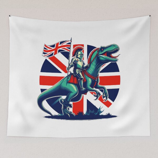 Item preview, Knight Riding a Dinosaur – Fantasy Art with British Flag designed and sold by Design by Anthony .