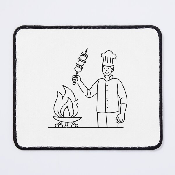 Item preview, Kabob being grilled over an open fire with a chef turning the skewers designed and sold by rasagamastore.