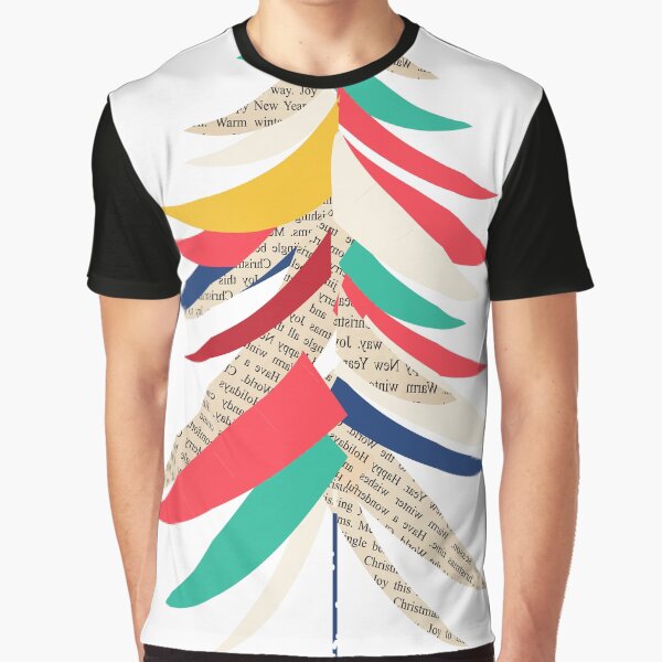 Vista previa del artículo con la obra «Árbol de Navidad de estilo abstracto de mediados de siglo en estilo collage colorido hecho con colores planos y texturas de papel.», diseñado y vendido por Jdawnink.