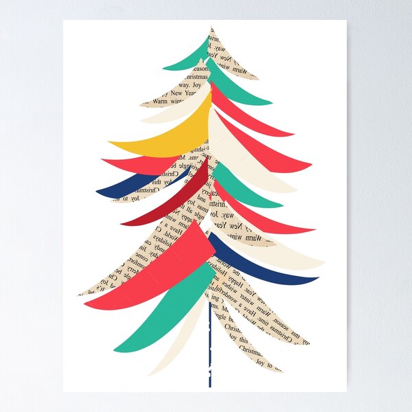 Item preview, Colorful collage style Mid Century abstract style Christmas Tree made of flat colors and paper textures designed and sold by Jdawnink.
