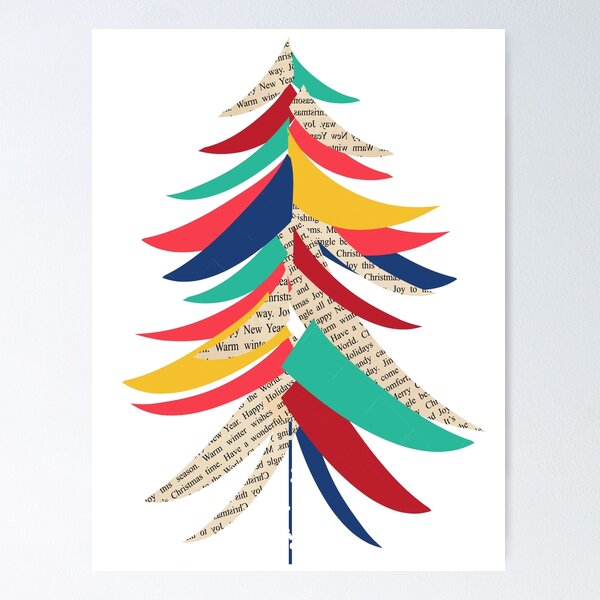 Item preview, Colorful collage style Mid Century abstract style Christmas Tree made of flat colors and paper textures designed and sold by Jdawnink.