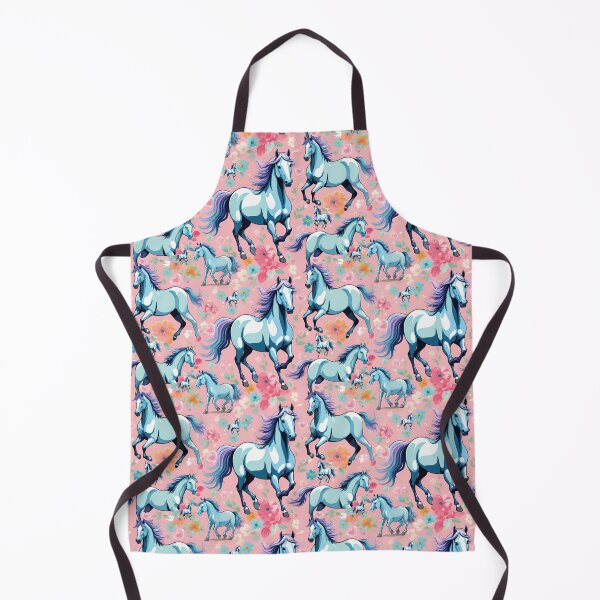 Item preview, Pastel Blue Horses And Spring Wildflowers On A Pink Background designed and sold by CarrollGene.