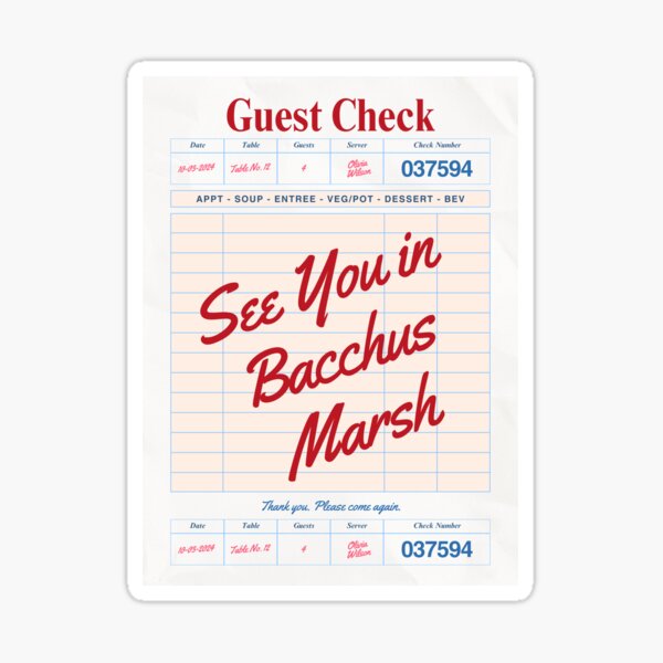 Item preview, Nos vemos en Bacchus Marsh - Impresión de viaje con cheque de invitado de restaurante vintage designed and sold by RM-Journey.