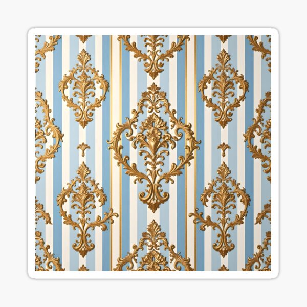 Item preview, Alabaster & Sky Blue Striped Gold Damask designed and sold by DesignsByPrnces.