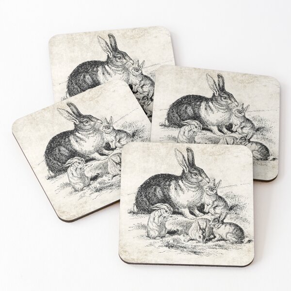 Item preview, Vintage Rabbit Family Illustration, Black and White Drawing of Rabbits and Baby Bunnies designed and sold by Secondhand-Rose.