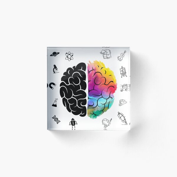 Colorful Brain Science And Art Gift | Right and Left Hemisphere Watercolor Design - A Cool Physics and Math, Music and Painting Gift Acrylic Block