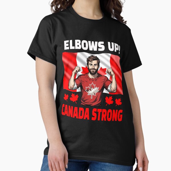 Aperçu de l'œuvre Coudes levés. Canada Strong – Tenez-vous droit, restez fort ! T-shirt classique pour homme créée et vendue par MyLittleMutant.