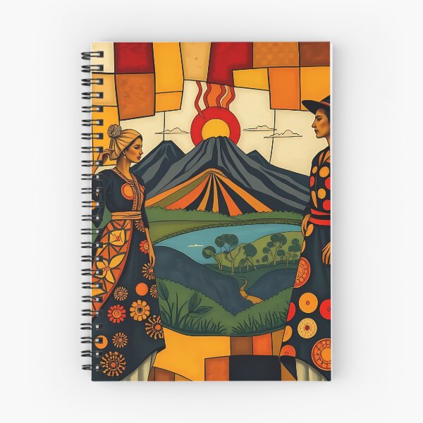 Item preview, Two Indigenous Central American Women on Volcanic Cubism Landscape  designed and sold by El Alkimizta Art Store.