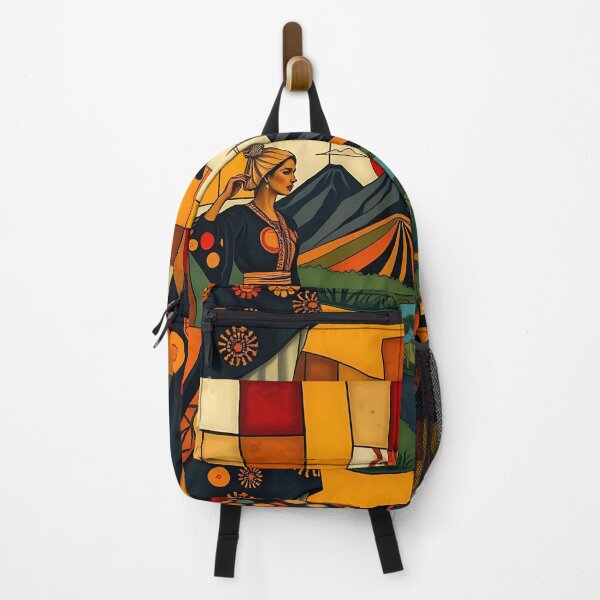Item preview, Two Indigenous Central American Women on Volcanic Cubism Landscape designed and sold by El Alkimizta Art Store.