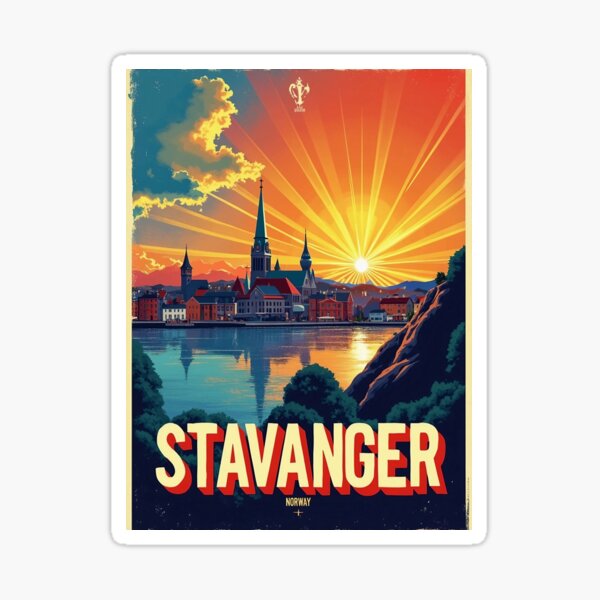 Item preview, Digital Retro Pop Art Poster of Stavanger | Vibrant Norway Cityscape | Scandinavian Wall Art designed and sold by PaintedPixels01.