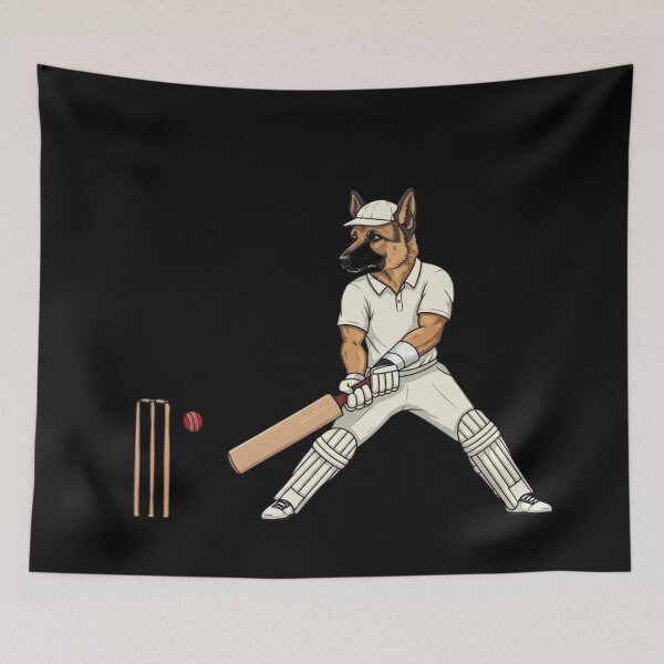 Item preview, "Canine Cricketer in Action" designed and sold by Wiredart.