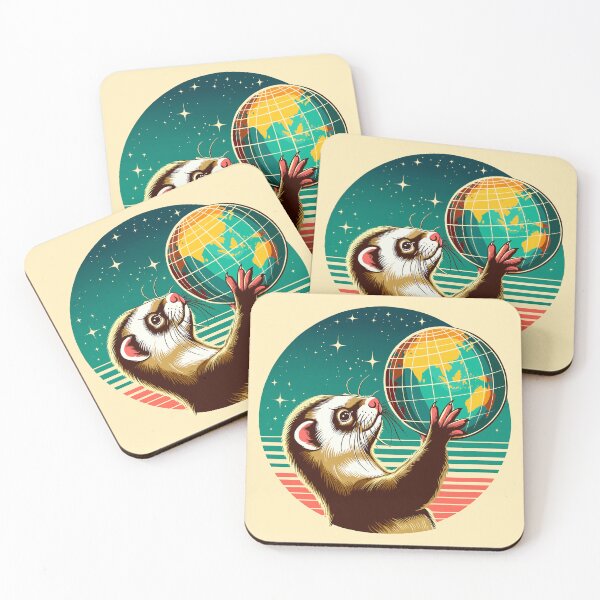 Item preview, Retro Futurism Ferret Holding a Globe designed and sold by Ghost on Toast.