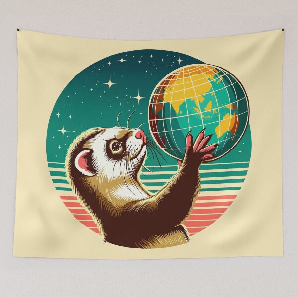 Item preview, Retro Futurism Ferret Holding a Globe designed and sold by Ghost on Toast.