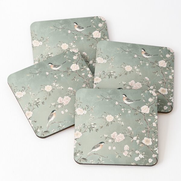 Item preview, Sage Green Chinoiserie With Peonies And Birds  designed and sold by JoBella-Designs.