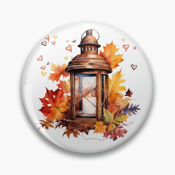 Item preview, “Falling for you” Autumn/Fall lantern, leaves and love hearts home decor designed and sold by Chestnut Falls Studio.