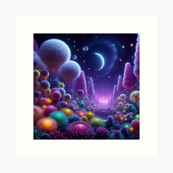 Aperçu de l'œuvre Jardin spatial de minuit Blooms Science-fiction Fantasy Botanical Garden Art créée et vendue par DreamSculptress.