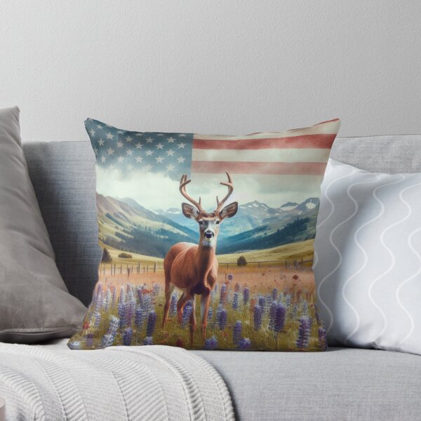 Item preview, Ciervos en el campo con fondo de bandera estadounidense designed and sold by Rob5Designs.