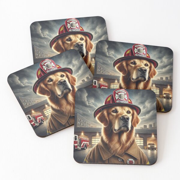 Item preview, Clark the Firefighter Dog – Heroic Golden Retriever First Responder Art designed and sold by OutisKenis.