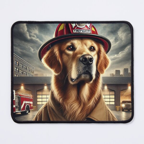 Item preview, Clark the Firefighter Dog – Heroic Golden Retriever First Responder Art designed and sold by OutisKenis.
