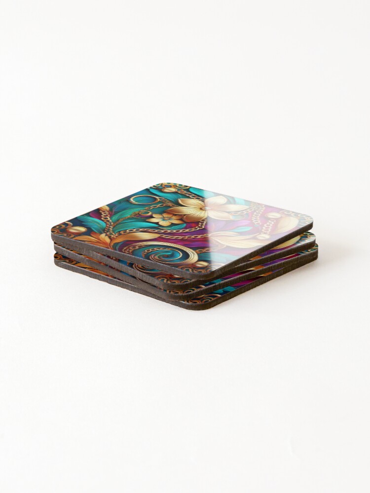 Thumbnail 4 of 5, Coasters (Set of 4), Abstract Colorful Renaissance Pattern designed and sold by calibrit.