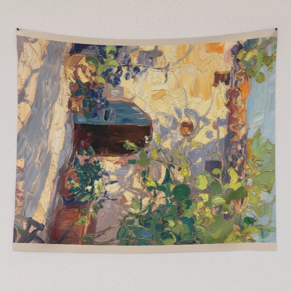 Item preview, Provence Stone Cottage with Blue Door – Sunlit Impressionist Painting designed and sold by CARRAANN.