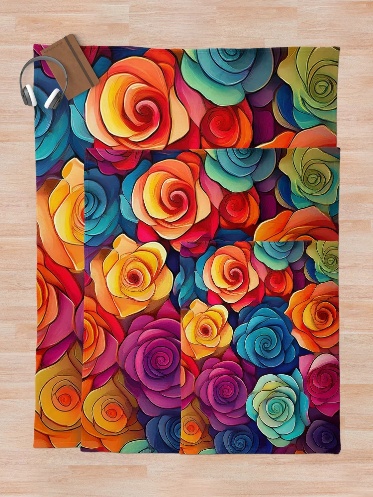 Thumbnail 5 of 6, Throw Blanket, Abstract Colorful Roses Pattern designed and sold by calibrit.