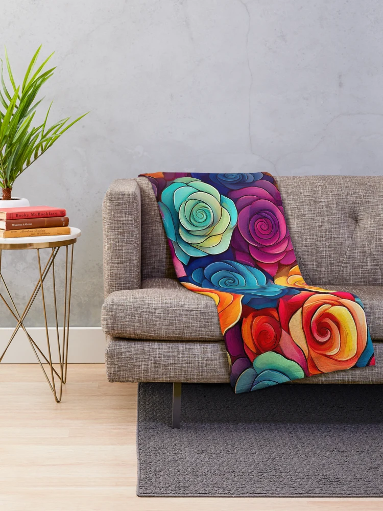 Thumbnail 2 of 6, Throw Blanket, Abstract Colorful Roses Pattern designed and sold by calibrit.