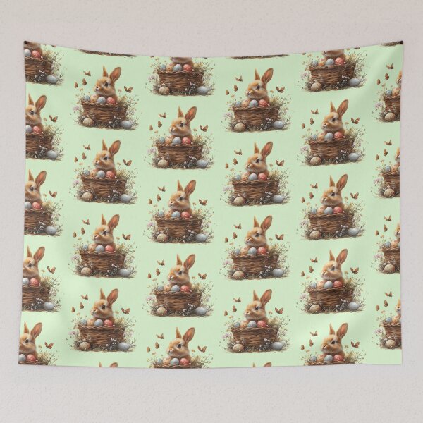 Item preview, Cute Bunny in a basket with Easter eggs surrounded by butterfly Green designed and sold by Sototos® ⭐⭐⭐⭐⭐.