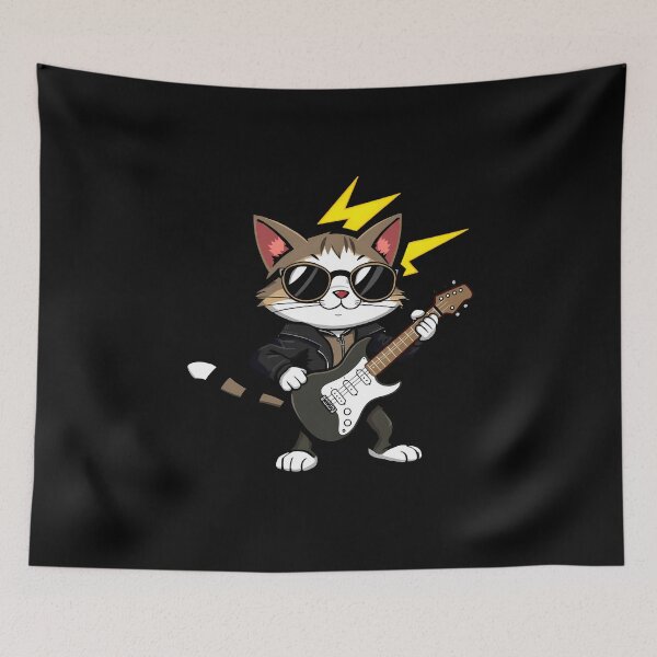 Item preview, Badass Cat Rockstar – The Ultimate Guitar Shredder designed and sold by Meow Cat.