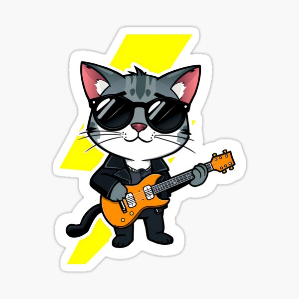 Badass Cat with Electric Guitar – Shredding Like a Legend Sticker