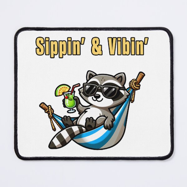 Item preview, "Sippin’ & Vibin’"  Relax like this raccoon: sunglasses on, cocktail in hand, and all the worries of the world left far behind designed and sold by All-Of-Art.