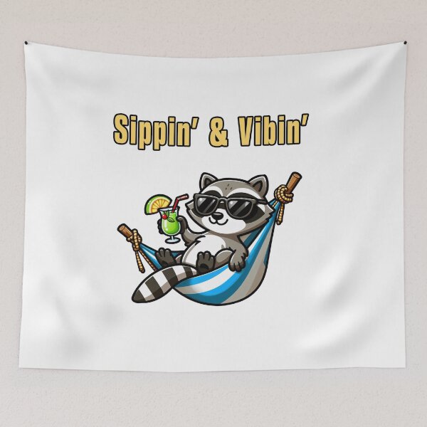 Item preview, "Sippin’ & Vibin’"  Relax like this raccoon: sunglasses on, cocktail in hand, and all the worries of the world left far behind designed and sold by All-Of-Art.
