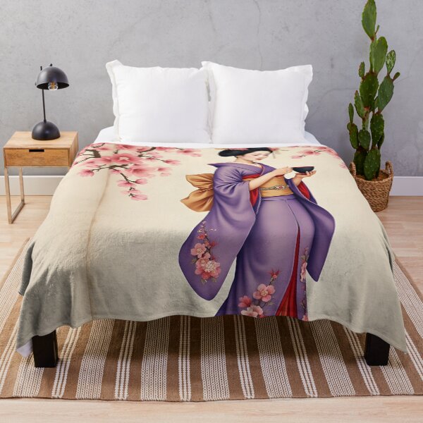 Artikelvorschau, Geisha, japanische Geisha, lila Kimono, Sakura, friedliche Teezeremonie, japanische Frisur, entworfen und verkauft von Coolparrotgirl.