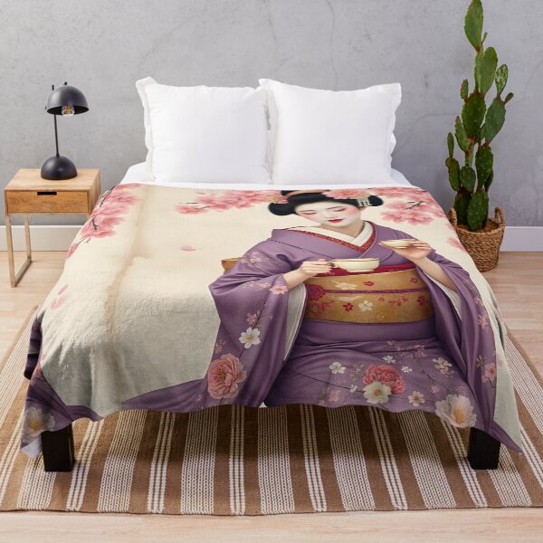 Artikelvorschau, Geisha, japanische Geisha, lila Kimono, Sakura, friedliche Teezeremonie, japanische Frisur, entworfen und verkauft von Coolparrotgirl.