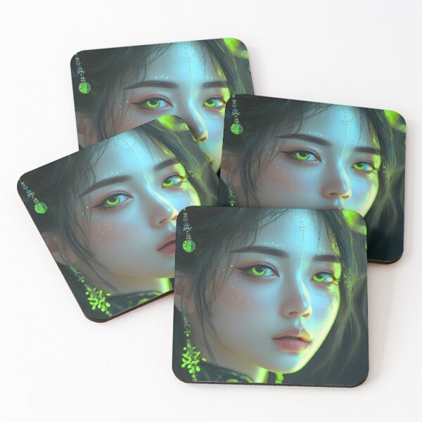 Item preview, Ethereal Woman with Glowing Green Accents Portrait designed and sold by Artessie.