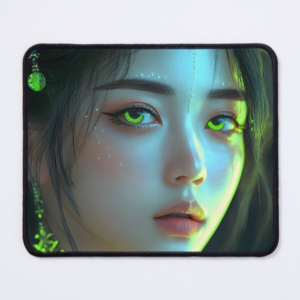 Item preview, Ethereal Woman with Glowing Green Accents Portrait designed and sold by Artessie.
