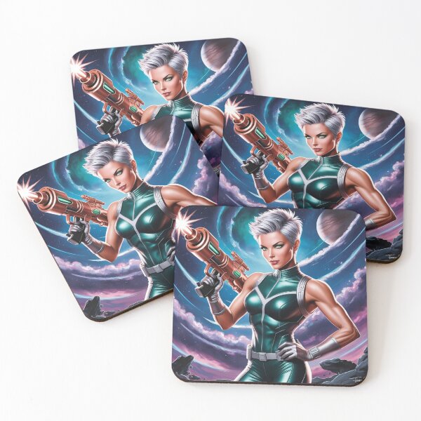 Item preview, Cool Space Heroine scifi art painting cool 50s style science fiction art poster designed and sold by Vintage Designs +.