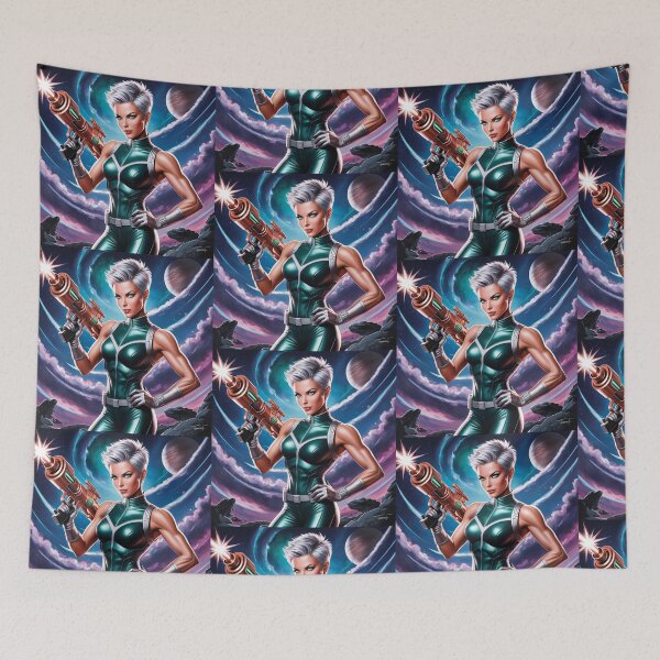 Item preview, Cool Space Heroine scifi art painting cool 50s style science fiction art poster designed and sold by Vintage Designs +.