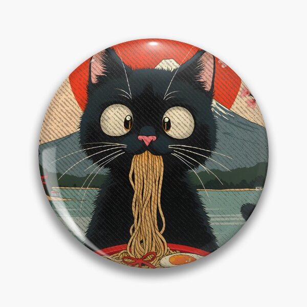 Item preview, a black cat eat ramen Japanese vintage t-shirt design   designed and sold by TEEDESIGMSTUDIO.