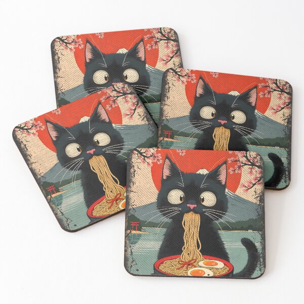 Item preview, a black cat eat ramen Japanese vintage t-shirt design   designed and sold by TEEDESIGMSTUDIO.