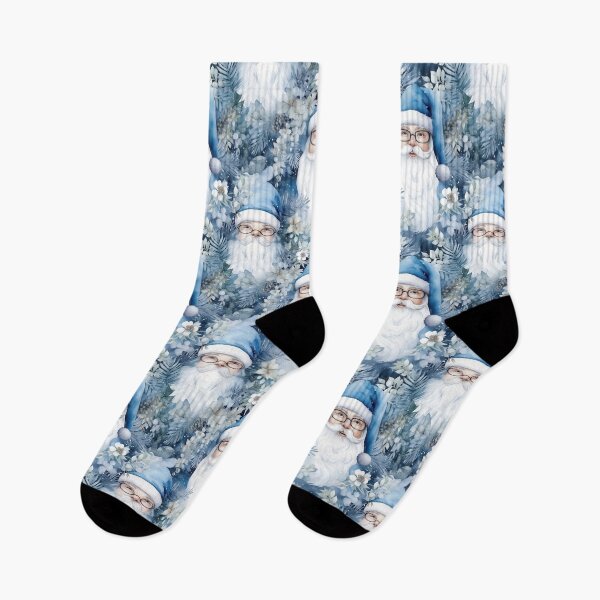 Item preview, blue Santas and winter greenery designed and sold by PoppyLaneStudio.