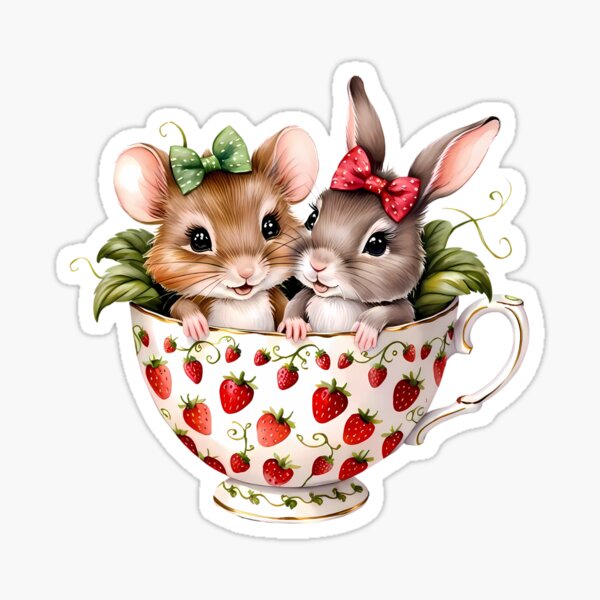 Item preview, Mouse and Bunny in a Strawberry Teacup designed and sold by wongacreations.