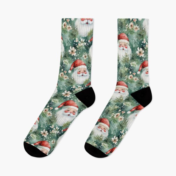 Item preview, green Santas and winter greenery designed and sold by PoppyLaneStudio.