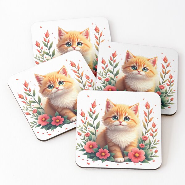 Item preview, sweet orange kitten with flowers designed and sold by nicnacc.