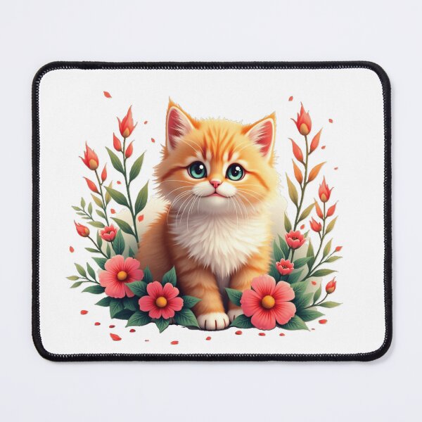 Item preview, sweet orange kitten with flowers designed and sold by nicnacc.